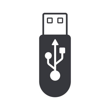 Bilgisayar, dijital aygıt ve elektronik ekipmanlar için izole edilmiş USB flash disk simgesi veri depolama, transfer ve bağlantı simgesi.