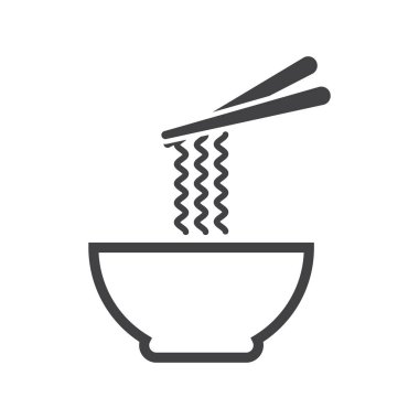 Yemek çubuklarıyla erişte toplayan, Asya yemeklerini, erişte yemeklerini ve geleneksel mutfak sembollerini temsil eden izole bir taslak ikonu..