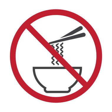 İzole edilmiş yasak levhada yemek çubuklarıyla bir kase erişte gösteriliyor. Yasak ya da yasak bölgelerde erişte yememeniz konusunda uyarıyorlar..