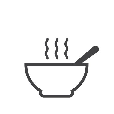 Sıcak bir çorba kasesinin, sıcak yemek, restoran ve yemek konseptini sembolize eden izole edilmiş bir çizelgesi..