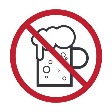 İzole edilmiş içki yasağı işareti bira, şarap ve şampanya gibi alkol ve güvenlik işaretleri için kullanılmayan alkollü içecekleri gösteriyor..