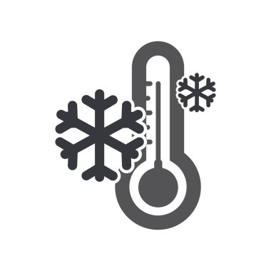 Soğuk hava sıcaklığını, kış mevsimini, serin koşulları ve çevresel koşulları temsil eden kartanesi sembollü izole edilmiş termometre..