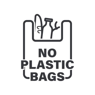 İzole tabela Plastik Torba Yok, kısıtlı torba kullanımını simgeliyor ve düzenlenmiş bölgelerde kişisel alışveriş torbalarının yeniden kullanılabilmesini teşvik ediyor.