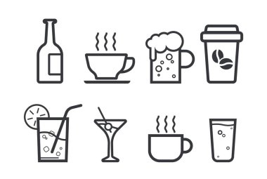 Ayrı ikon içecek kutuları seti içinde kahve fincanı, çay fincanı, bira bardağı ve basit taslak şeklinde dizayn edilmiş şarap bardağı da var..