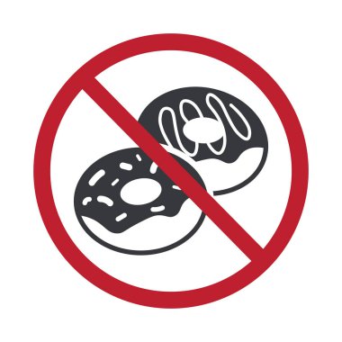 İzole edilmiş içki yasağı işareti sağlıksız çörek tüketimini, kızartılmış şekerli gıda risklerini, sağlıksız yeme alışkanlıklarını ve kısıtlı atıştırmalık seçeneklerini açıkça gösteriyor..