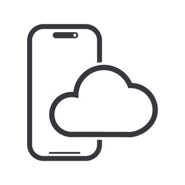 Bulut simgesi ile izole edilmiş modern akıllı telefon, mobil bulut veri depolama, internet bağlantısı, çevrimiçi yedekleme, dijital bilgi yönetimi, güvenli erişim ve teknoloji hizmetlerini temsil ediyor.