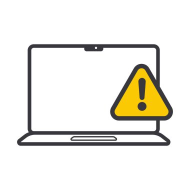 Sarı uyarı üçgeni ve ünlem işaretiyle izole edilmiş defter çizimi, uyarı, hata veya mobil güvenlik sorunu sembolü.