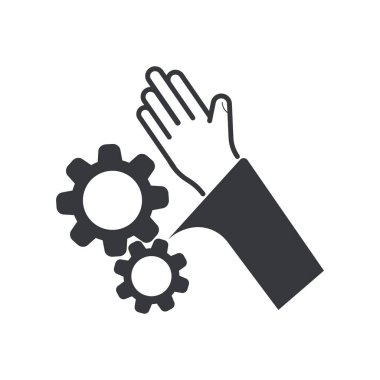 Uzun kollu, vites uyarı levhasına yakalanan izole güvenlik görüntüsü. Mekanizma operasyonu sırasında koruyucu giysiler giyin.