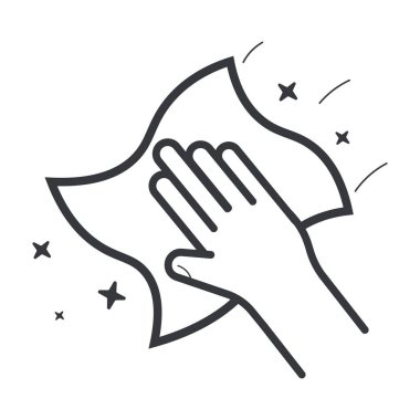 Temizlik hijyen bakım hizmetlerini sembolize eden kumaşla el silme yüzeyinin izole edilmiş çizgisi.