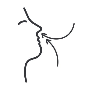 Hava akışı okları burna girerken izole edilmiş dış yüz solunum sağlığını sembolize ediyor. Tıbbi farkındalık ikonu