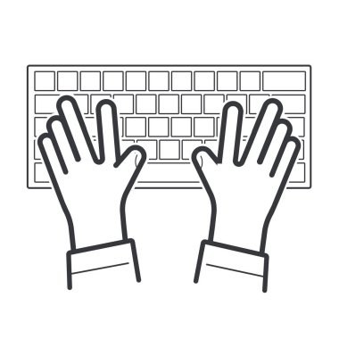 Çevrimiçi çalışmayı, iletişimi, dijital teknolojiyi, ofis verimliliği kavramını sembolize eden iki elin izole edilmiş tasviri.