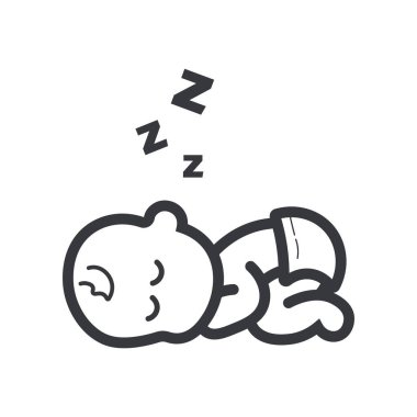 Uyuyan bebeğin izole bir tasviri. Gözleri kapalı, dinlenmeyi, bebek uykusunu, huzurlu bir geceyi, çocuk bakımı konseptini ve yeni doğan rahatlığını sembolize ediyor.