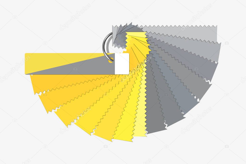 illuminating and ultimate gray colors, color of the year 2021, monochromatic fanned trendy colour palette, hue, saturation and lightness sample swatch book guide, stock vector illustration clip art