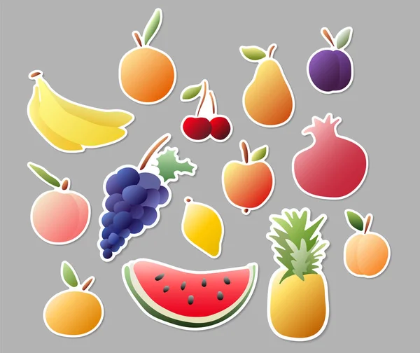 Fruit Stickers Set Hand Drawn Cartoon Doodle Style Gradient Colors — Stock Vector