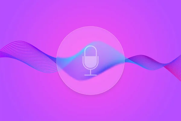 Cam Çemberde Mikrofon Ikonu Olan Renkli Eğri Ses Dalgaları Modern — Stok Vektör