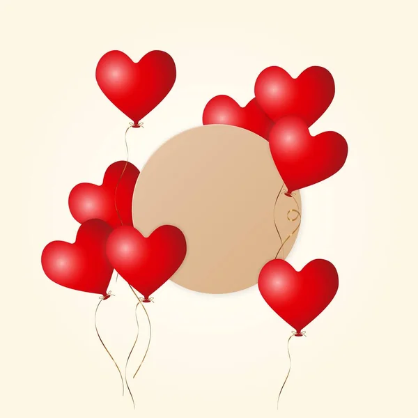 Mate Globos Rojos Del Corazón Volador Con Cinta Oro Etiqueta — Vector de stock