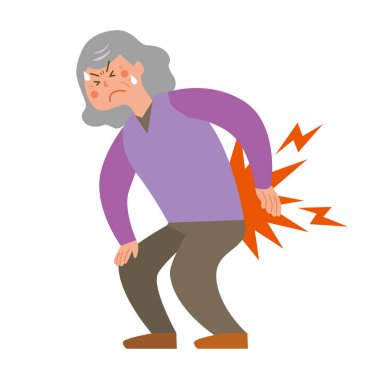 Sırtı ağrıyan yaşlı bir kadın.