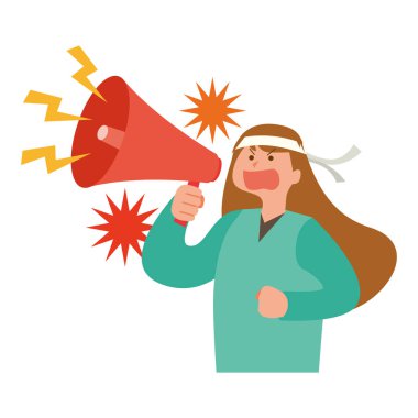 Hoparlörle protesto eden bir kadın.