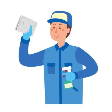 Erkek temizleyici pencereleri temizliyor