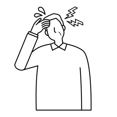 yaşlı bir adam bir baş ağrısı ile