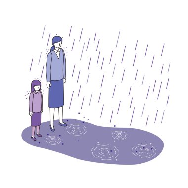 Gelecek için endişelenen tek ebeveynli bir ailenin tasviri