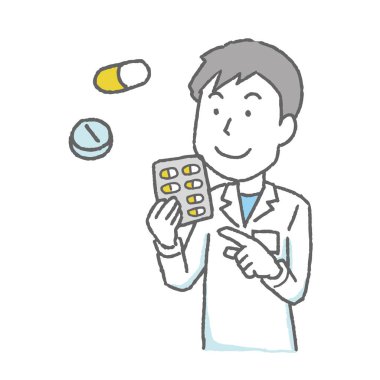 Bir erkek eczacı açıklama yapıyor.