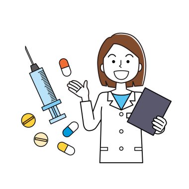 İlaçları açıklayan bir kadın tıp uzmanı.