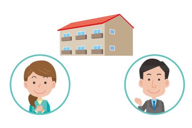 Bir emlakçı daireyi açıklıyor.