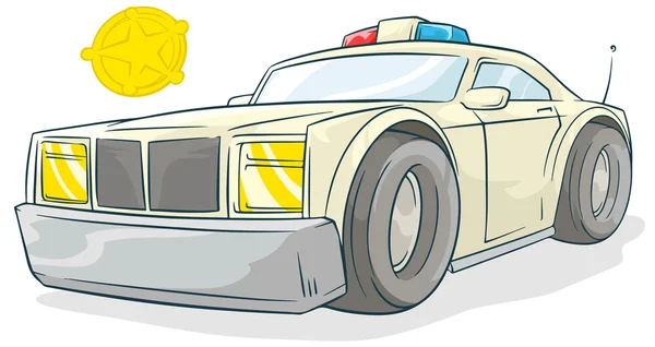 Cool coche policía de dibujos animados y la insignia de oro — Vector de stock