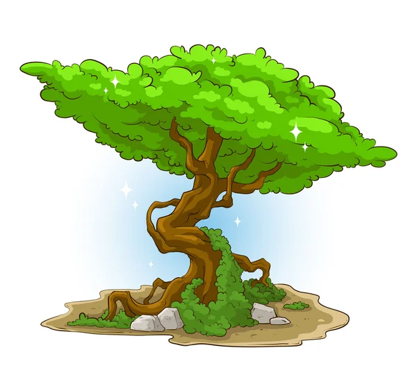 Grande albero verde con muschio e pietra — Vettoriale Stock