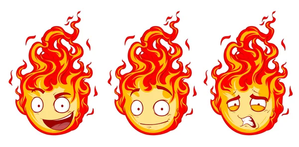 Bonitas caras de dibujos animados con fuego rojo — Vector de stock