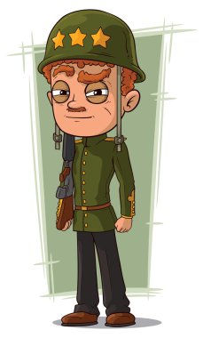 Çizgi film cesur asker yeşil kask içinde