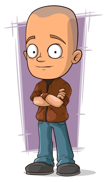 卡通大胆男孩穿着棕色夹克和牛仔裤 — 图库矢量图片