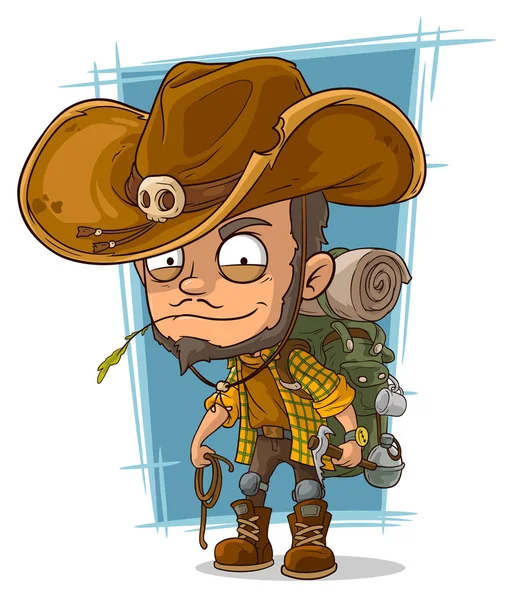 Dessin animé homme rusé en chapeau de cow-boys — Image vectorielle