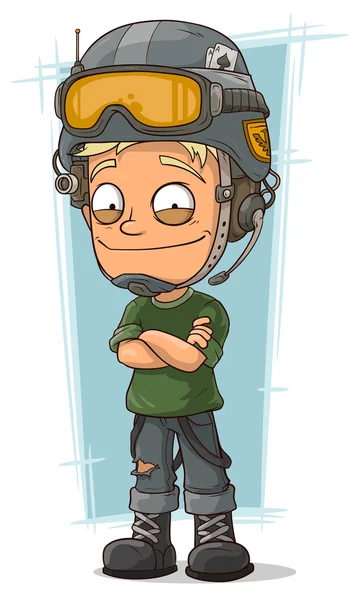 Cartoon-blonder Soldat mit coolem Helm — Stockvektor