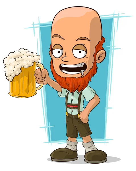 Bávaro careca dos desenhos animados com cerveja — Vetor de Stock