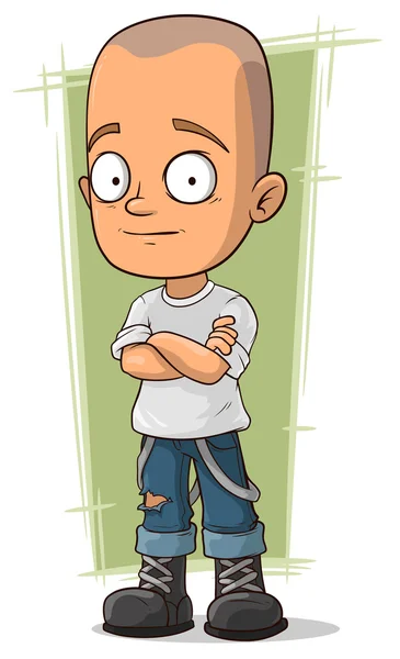 Caricatura skinhead en jeans con tirantes — Vector de stock