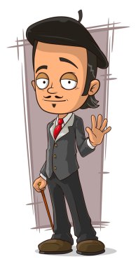 Cartoon French man in beret and grey jacket vector