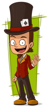 Karikatür mutlu illüzyonist high-hat içinde