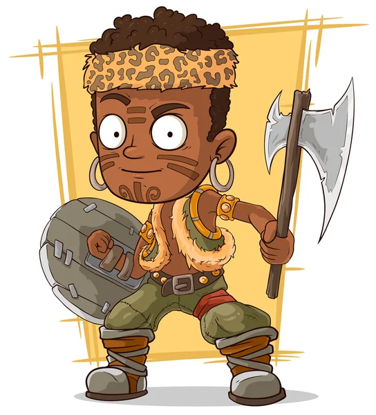 Desenhos animados guerreiro zulu legal com machado —  Vetores de Stock