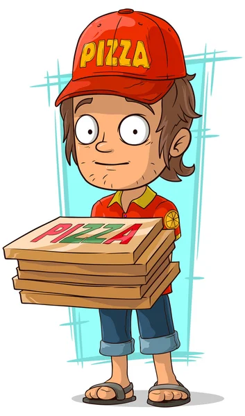 Мультфільм доставки чоловік з невеликою коробкою піци — стоковий вектор
