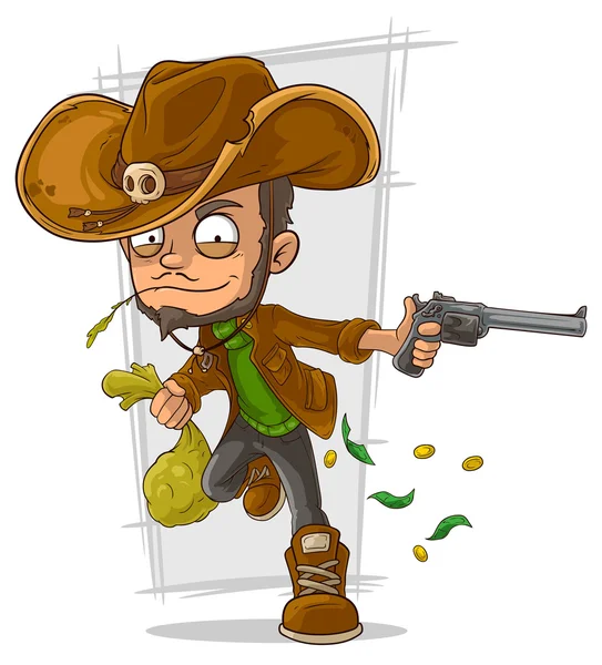 Ladrón vaquero de dibujos animados con pistola — Vector de stock