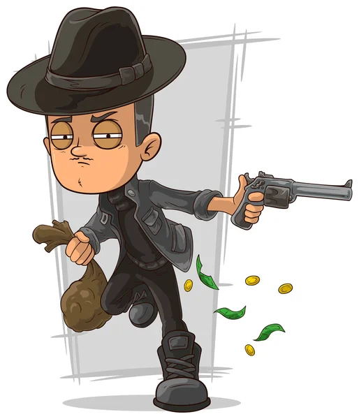 Мультфильм серьезный преступник с пистолетом — стоковый вектор