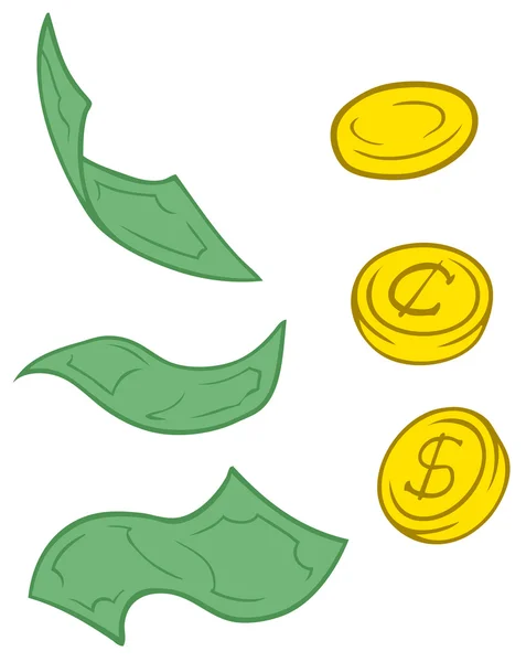 Uppsättning av cartoon sedel och mynt — Stock vektor