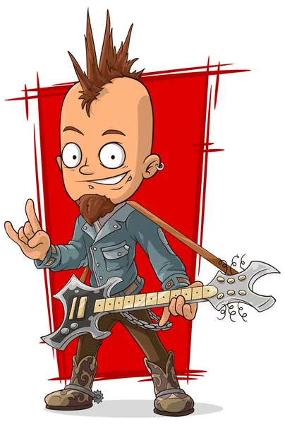 Cartoon cool punk rock musician with guitar — Stock Vector