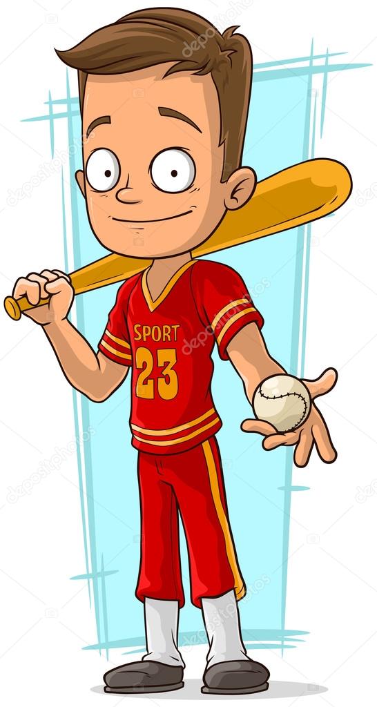 Cartoon baseball player in red uniform — Stock Vector © GB_Art 119440982