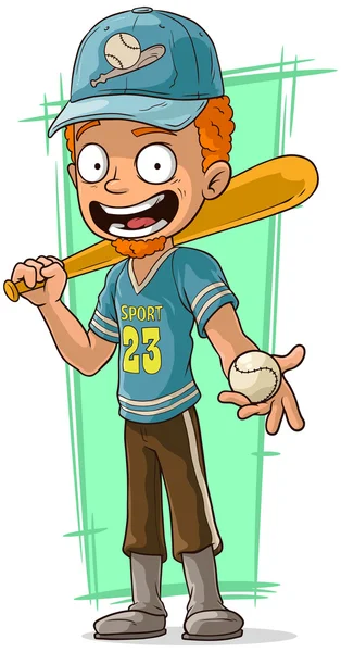 Bande dessinée rousse joueur de baseball en casquette — Image vectorielle