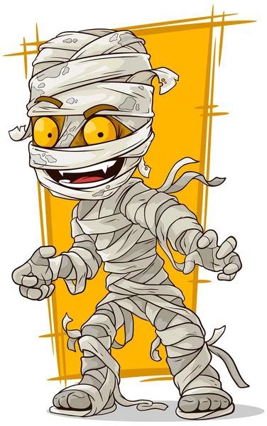 Cartone animato spaventosa mummia con gli occhi gialli — Vettoriale Stock
