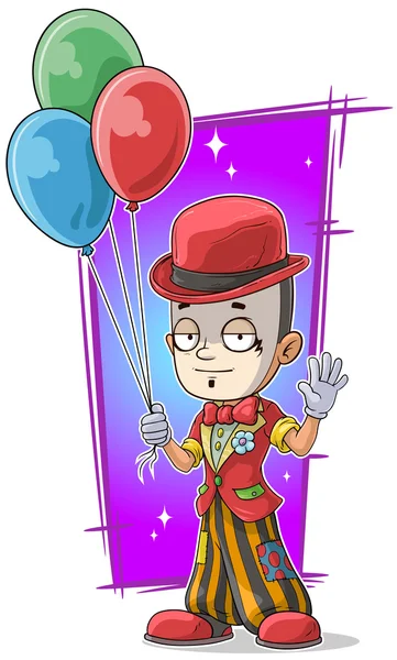 Clown in piedi cartone animato con palloncini — Vettoriale Stock