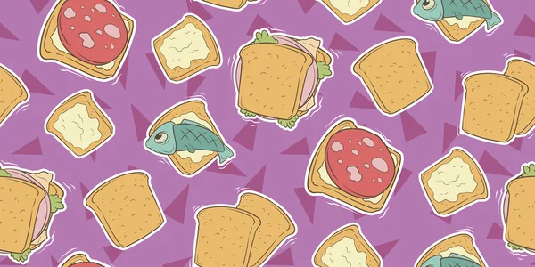 Cartoon nahtlose Muster mit niedlichen Sandwiches — Stockvektor